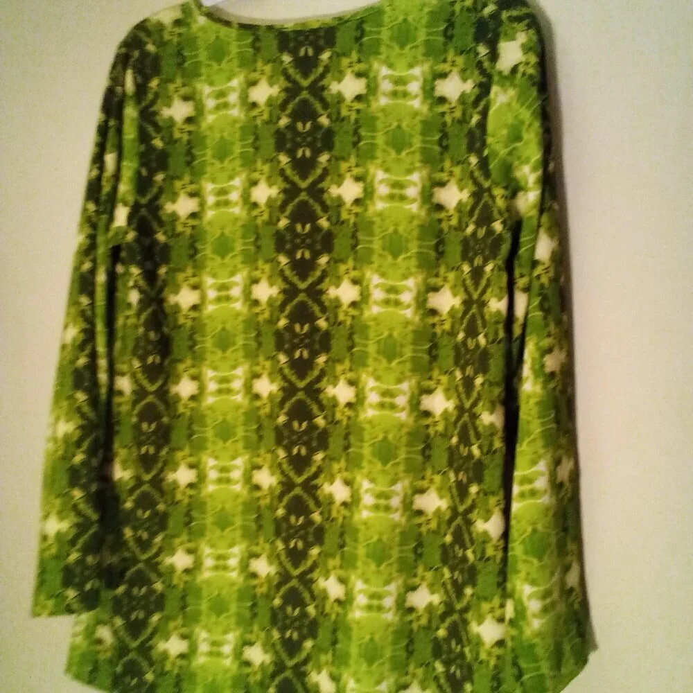 Linea by Louis Dell'Olio Shirt Tunic Women S Long Sleeve Tassel Pattern Green